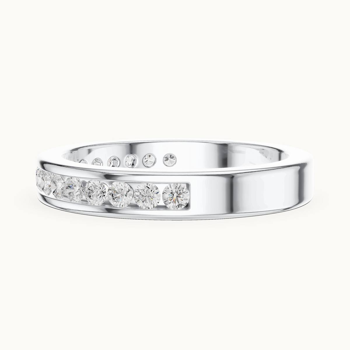 Round lab-grown diamond channel set band in 14K white gold, 0.51 CT TW, view 3