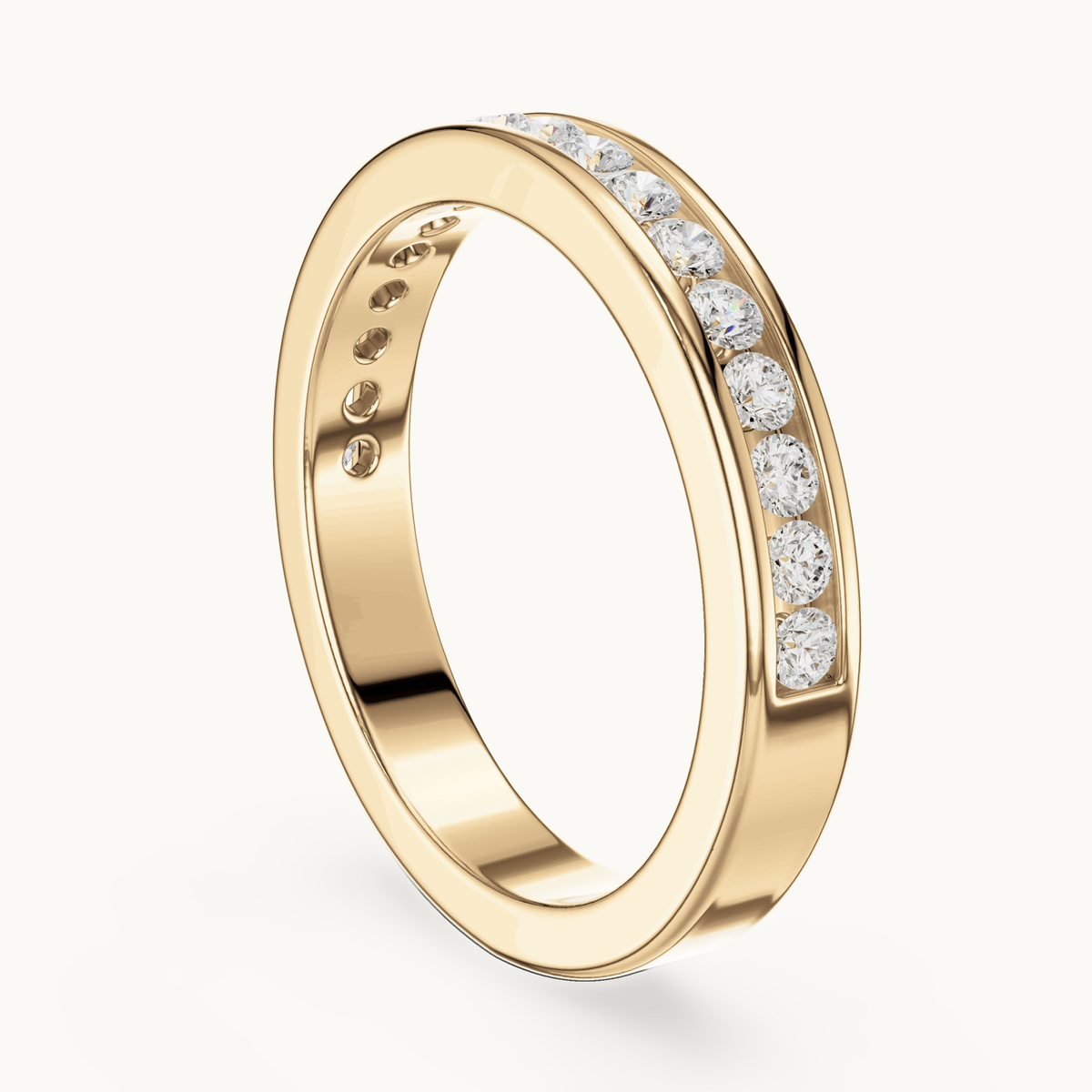 Round lab-grown diamond channel set band in 14K yellow gold, 0.51 CT TW, view 1