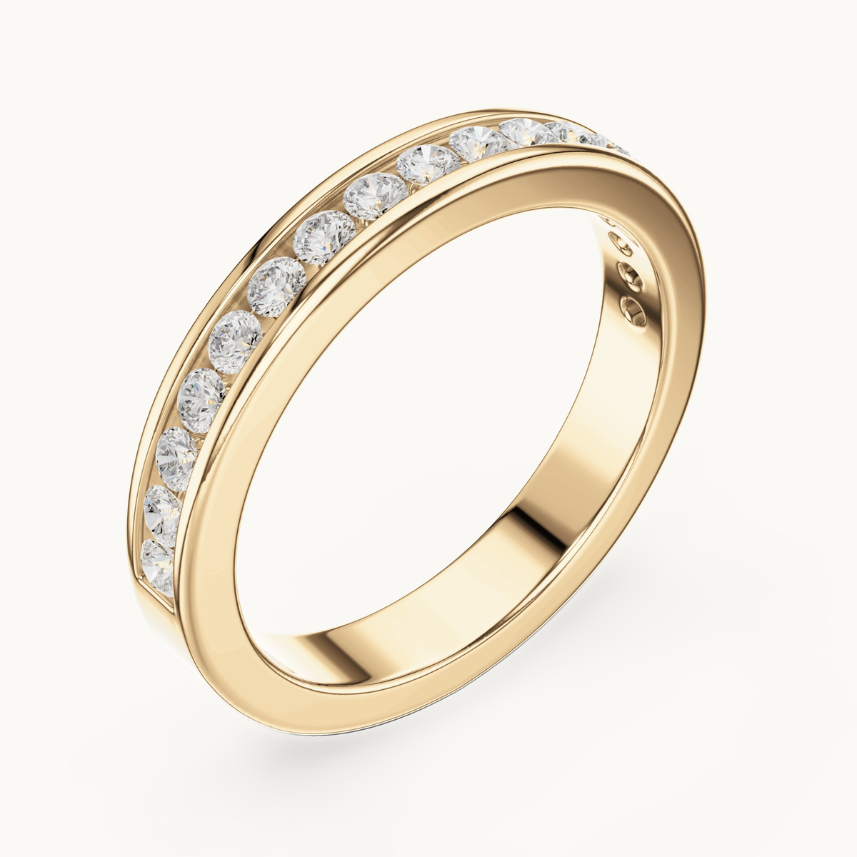 Round lab-grown diamond channel set band in 14K yellow gold, 0.51 CT TW, view 2
