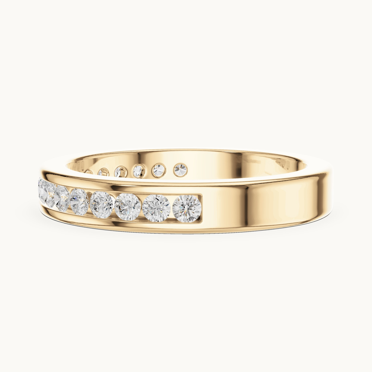 Round lab-grown diamond channel set band in 14K yellow gold, 0.51 CT TW, view 3