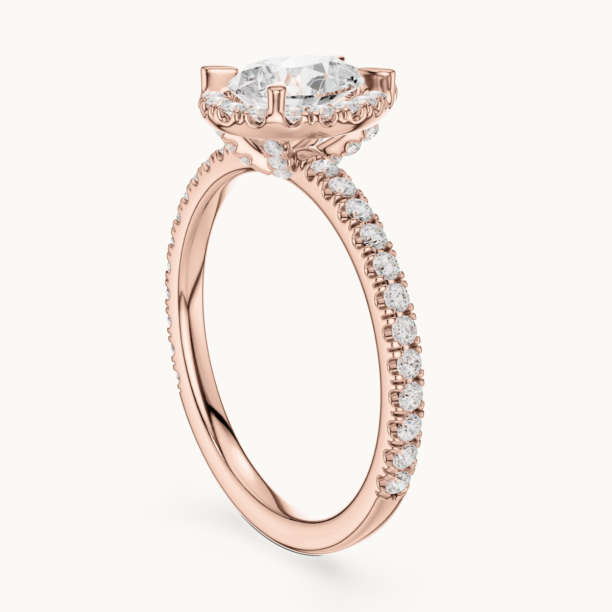 Pear lab-grown diamond halo engagement ring in 14K rose gold, 1.41 CT TW, view 1