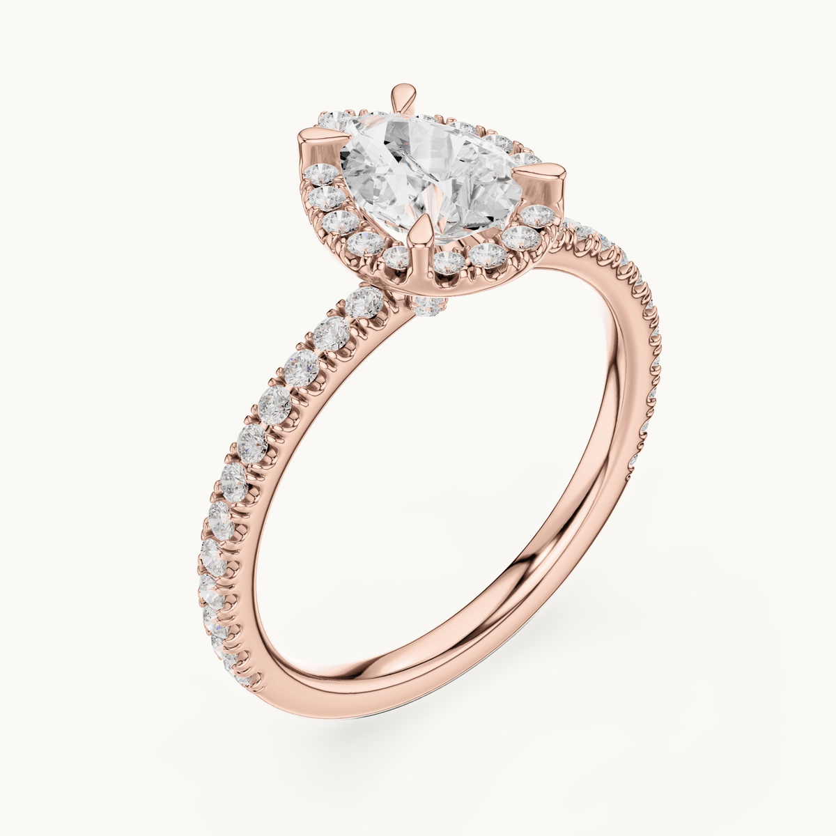 Pear lab-grown diamond halo engagement ring in 14K rose gold, 1.41 CT TW, view 2