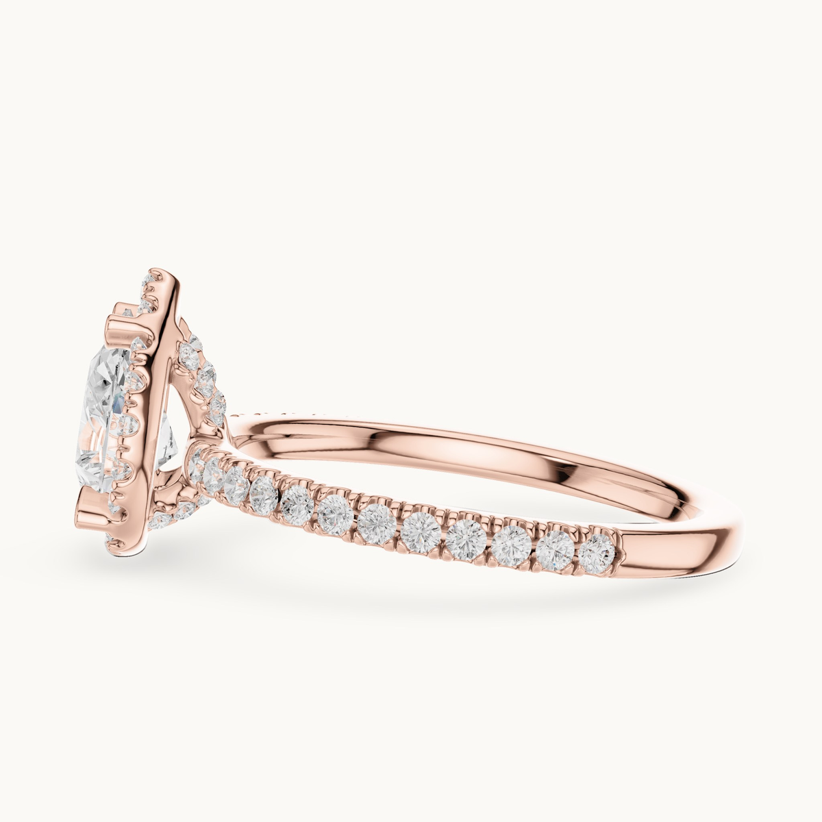 Pear lab-grown diamond halo engagement ring in 14K rose gold, 1.41 CT TW, view 3