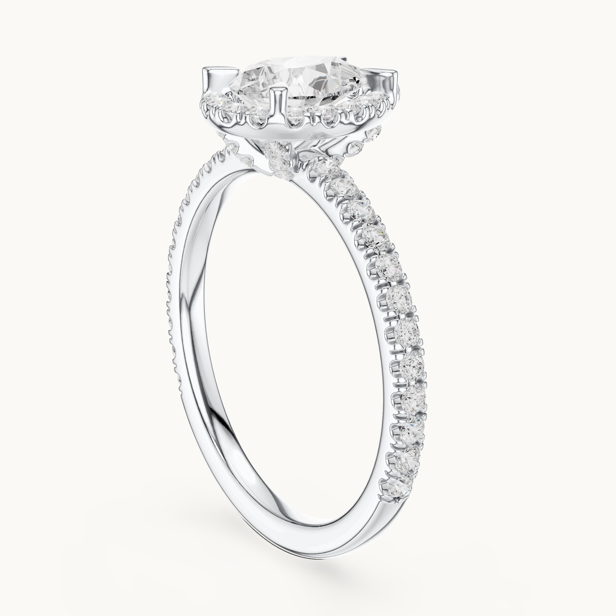 Pear lab-grown diamond halo engagement ring in 14K white gold, 1.41 CT TW, view 1