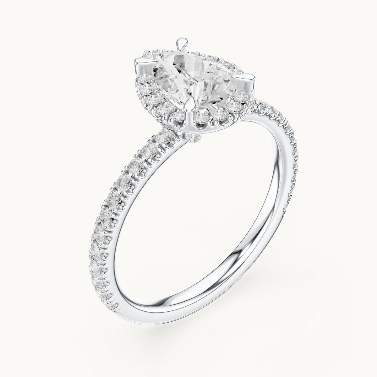 Pear lab-grown diamond halo engagement ring in 14K white gold, 1.41 CT TW, view 2