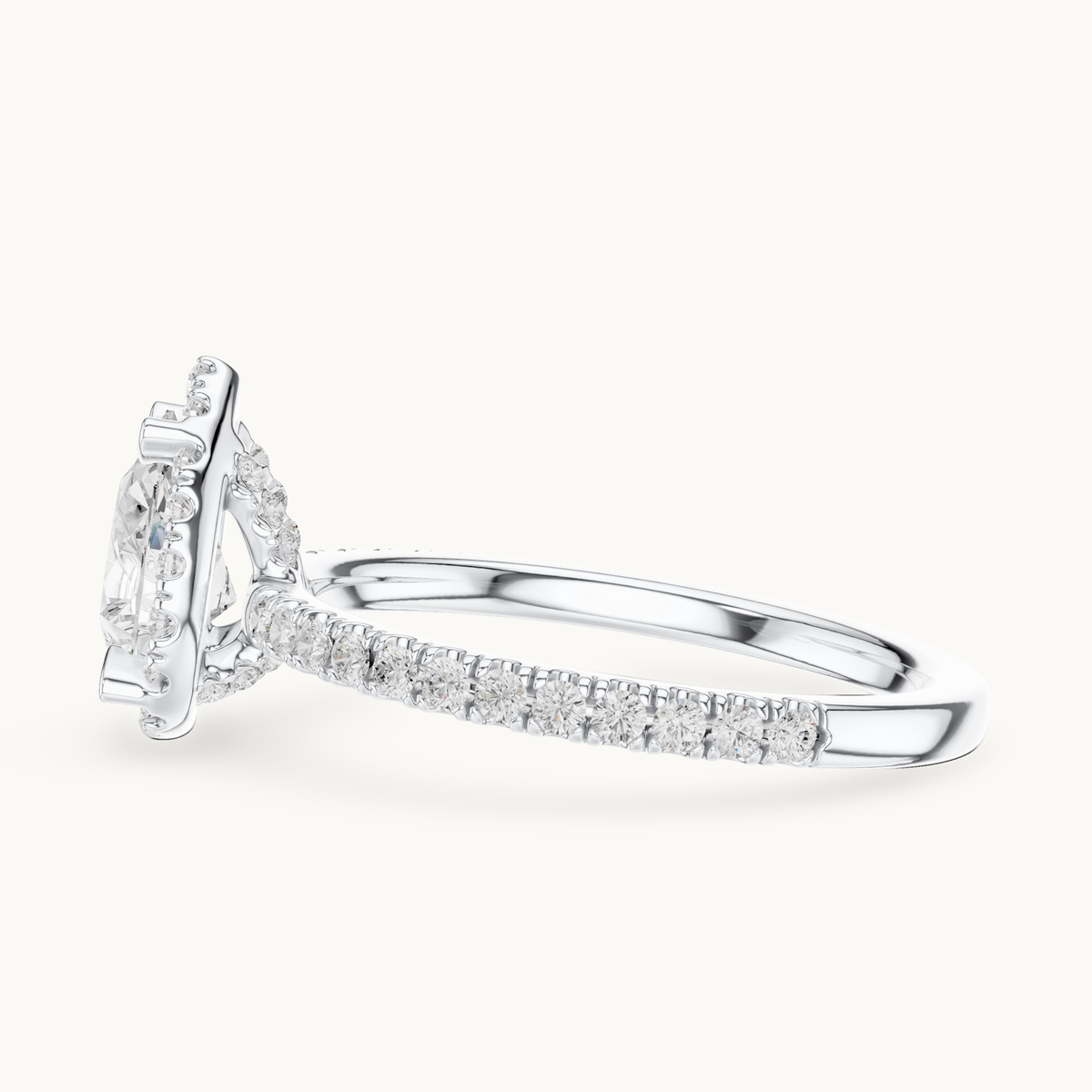 Pear lab-grown diamond halo engagement ring in 14K white gold, 1.41 CT TW, view 3