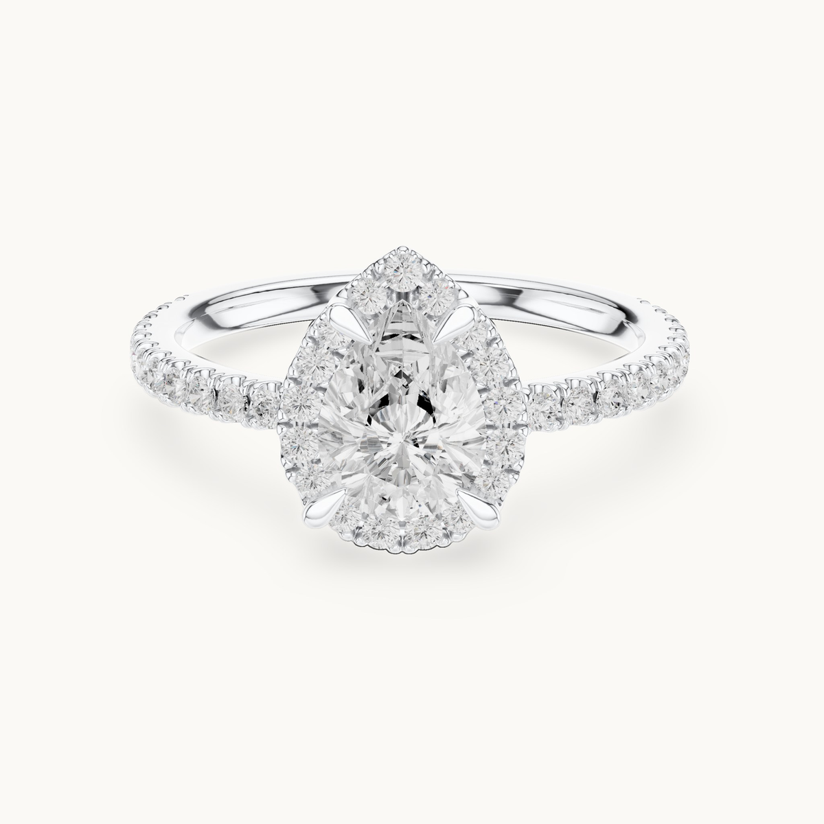 Pear lab-grown diamond halo engagement ring in 14K white gold, 1.41 CT TW, view 4
