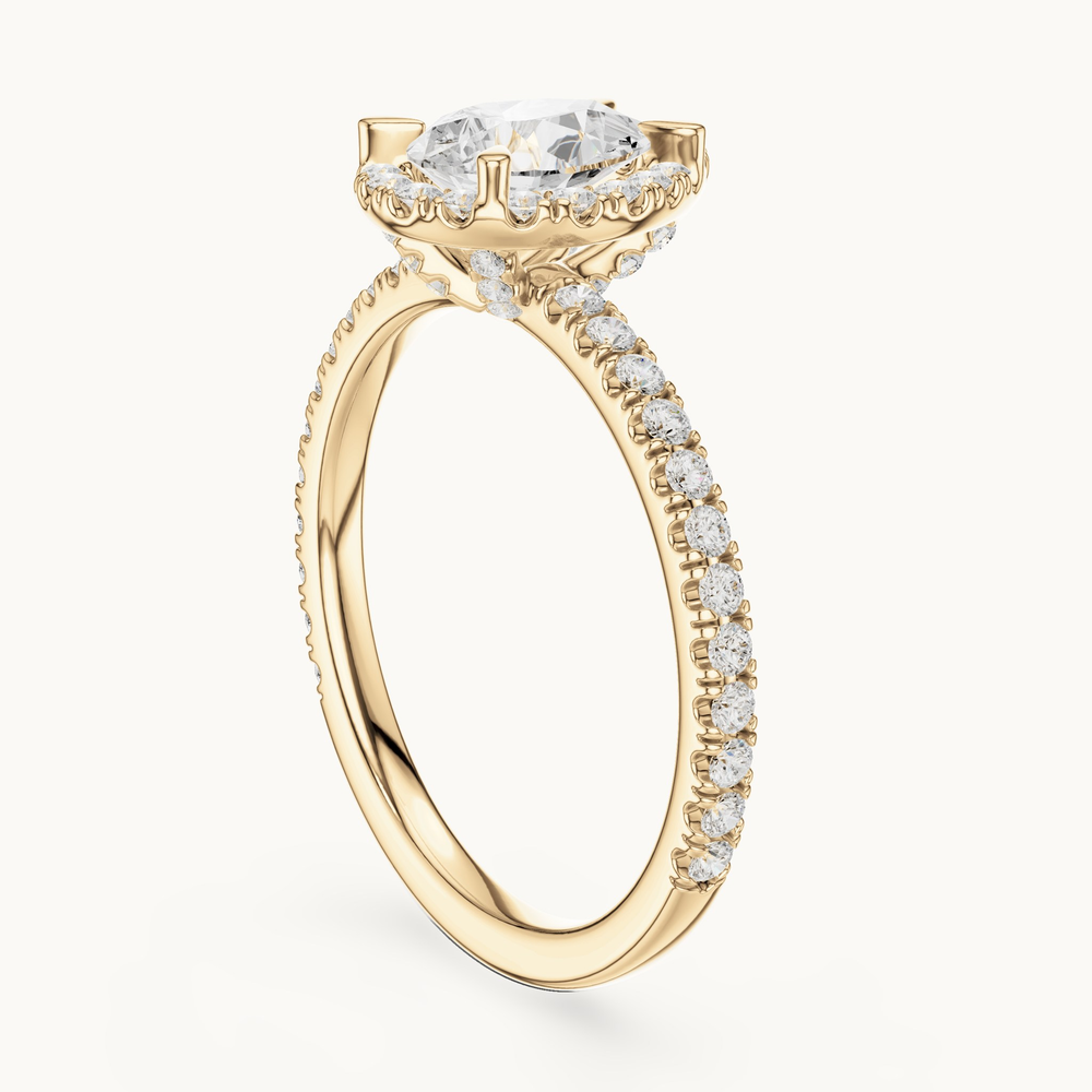 Pear lab-grown diamond halo engagement ring in 14K yellow gold, 1.41 CT TW, view 1