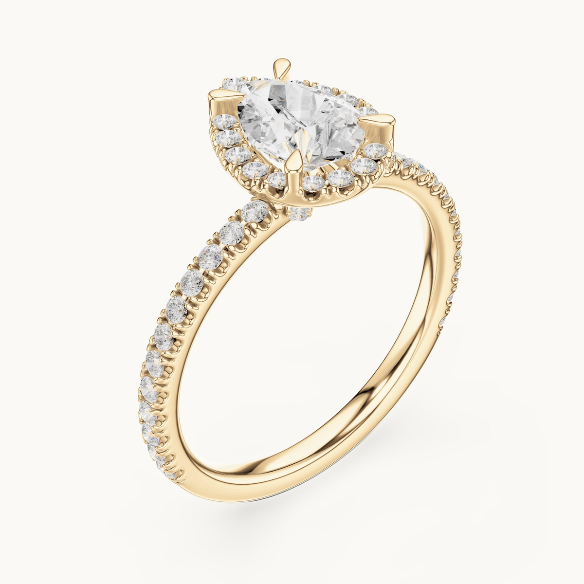 Pear lab-grown diamond halo engagement ring in 14K yellow gold, 1.41 CT TW, view 2