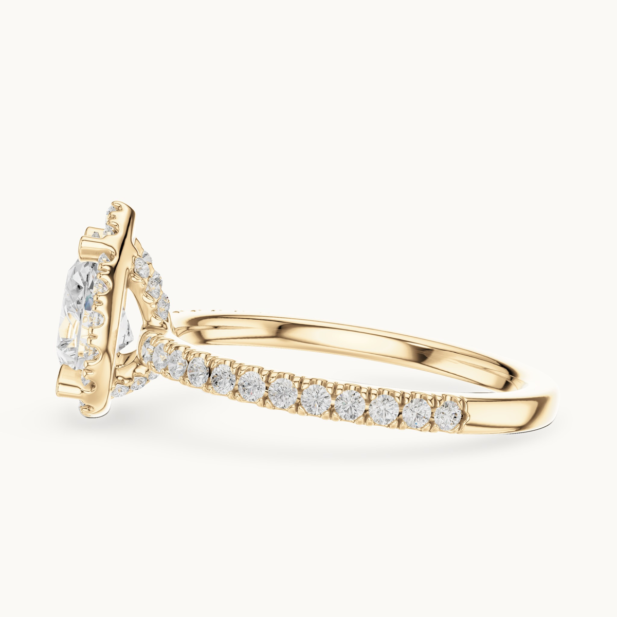 Pear lab-grown diamond halo engagement ring in 14K yellow gold, 1.41 CT TW, view 3
