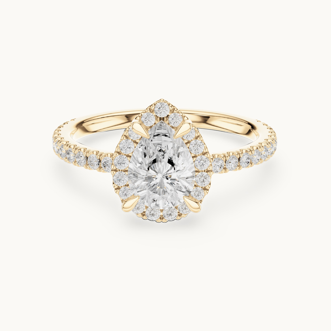 Pear lab-grown diamond halo engagement ring in 14K yellow gold, 1.41 CT TW, view 4