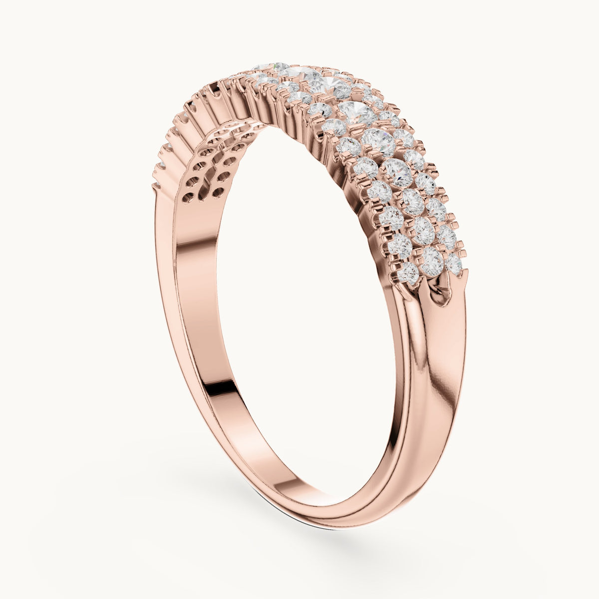 Round lab-grown diamond triple-row anniversary band in rose gold, 0.43 CT TW, view 1