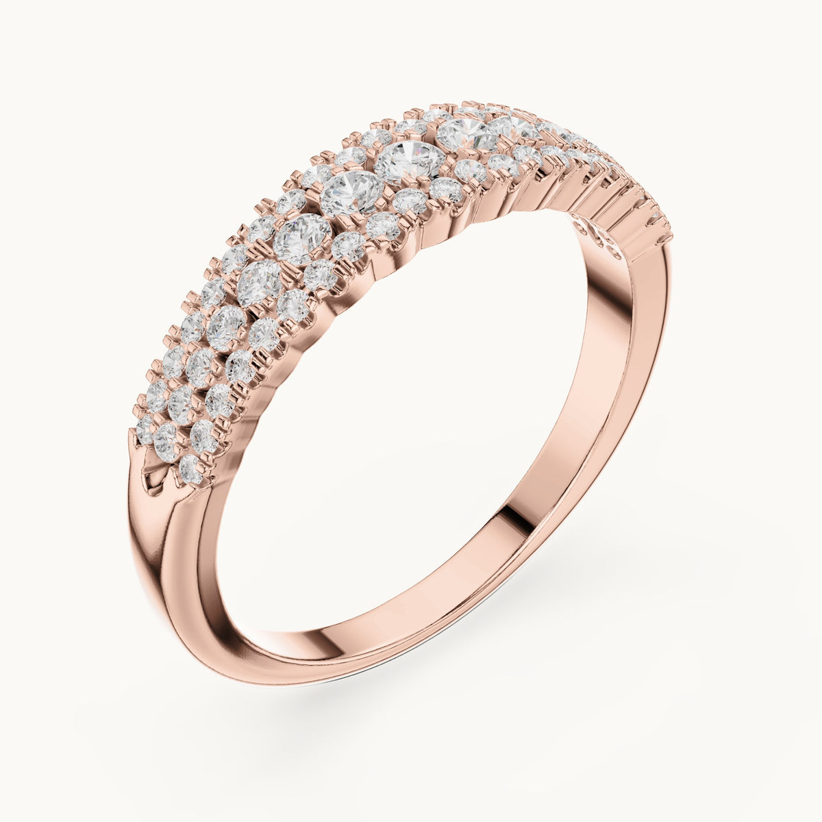 Round lab-grown diamond triple-row anniversary band in rose gold, 0.43 CT TW, view 2