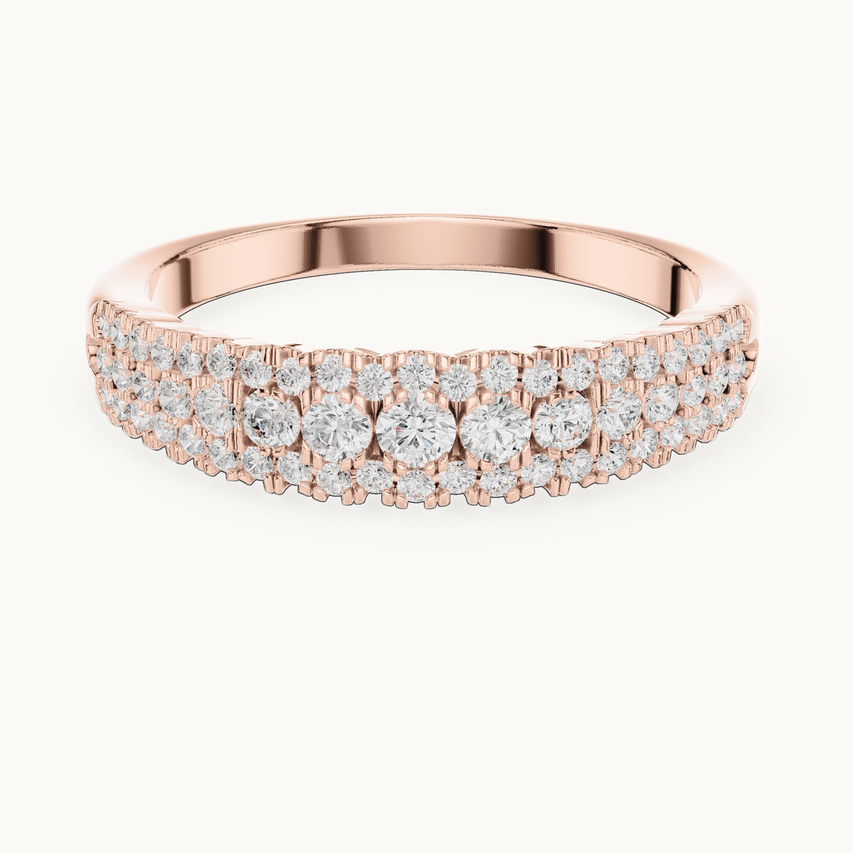 Round lab-grown diamond triple-row anniversary band in rose gold, 0.43 CT TW, view 4