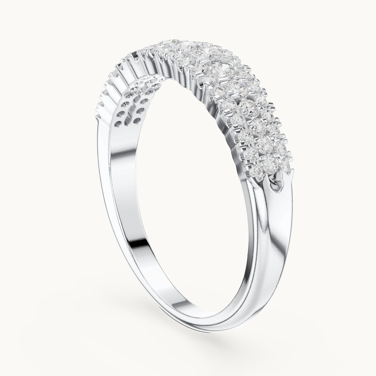 Round lab-grown diamond triple-row anniversary band in white gold, 0.43 CT TW, view 1