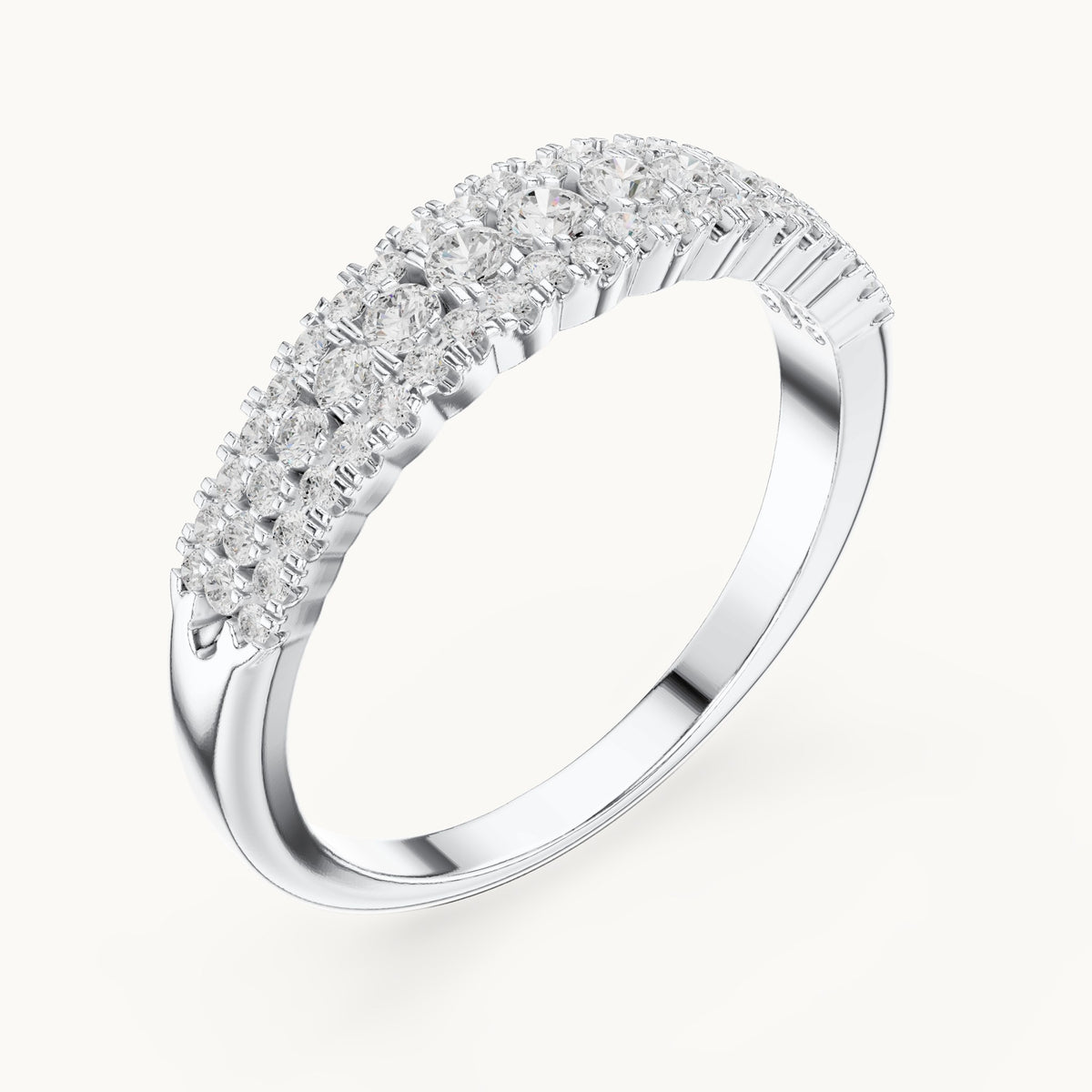Round lab-grown diamond triple-row anniversary band in white gold, 0.43 CT TW, view 2