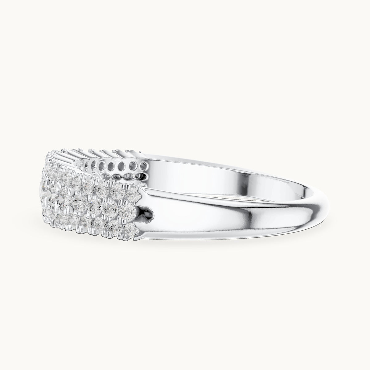Round lab-grown diamond triple-row anniversary band in white gold, 0.43 CT TW, view 3