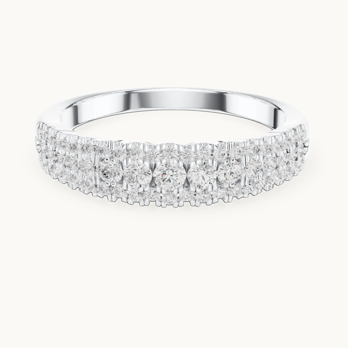 Round lab-grown diamond triple-row anniversary band in white gold, 0.43 CT TW, view 4