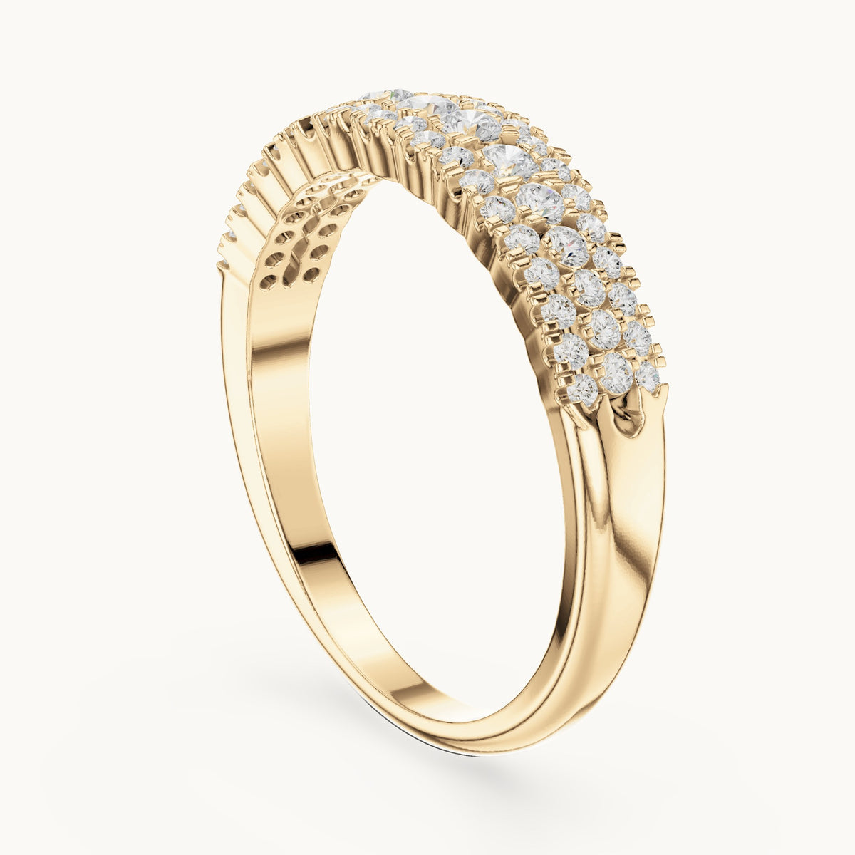Round lab-grown diamond triple-row anniversary band in yellow gold, 0.43 CT TW, view 1