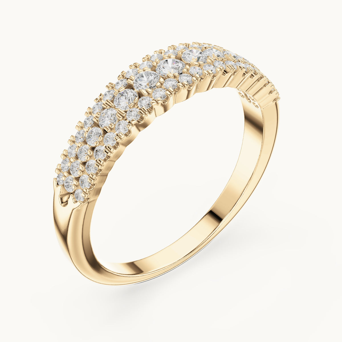 Round lab-grown diamond triple-row anniversary band in yellow gold, 0.43 CT TW, view 2