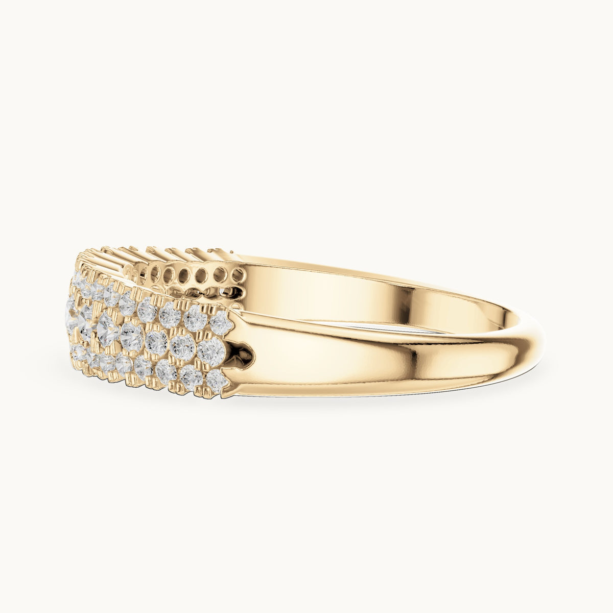 Round lab-grown diamond triple-row anniversary band in yellow gold, 0.43 CT TW, view 3