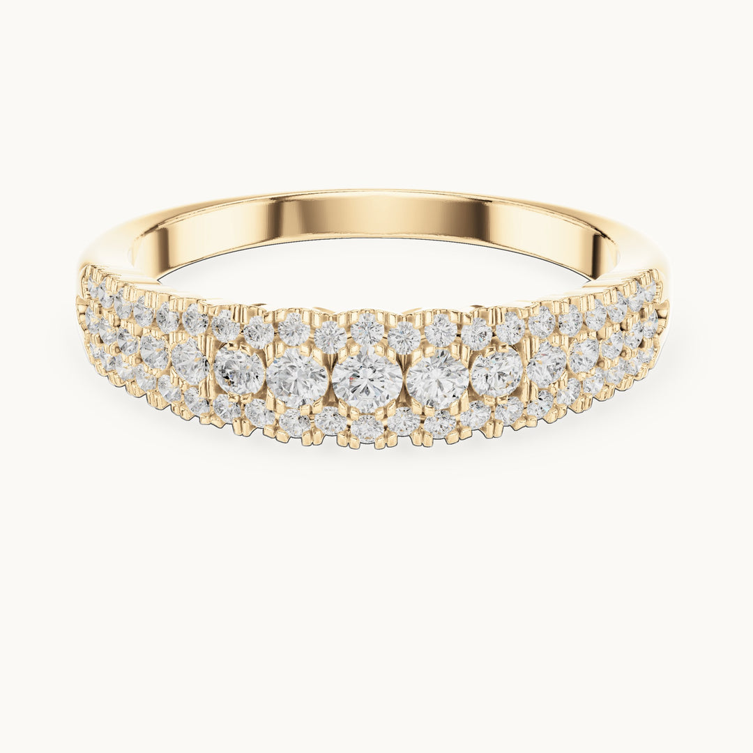 Round lab-grown diamond triple-row anniversary band in yellow gold, 0.43 CT TW, view 4