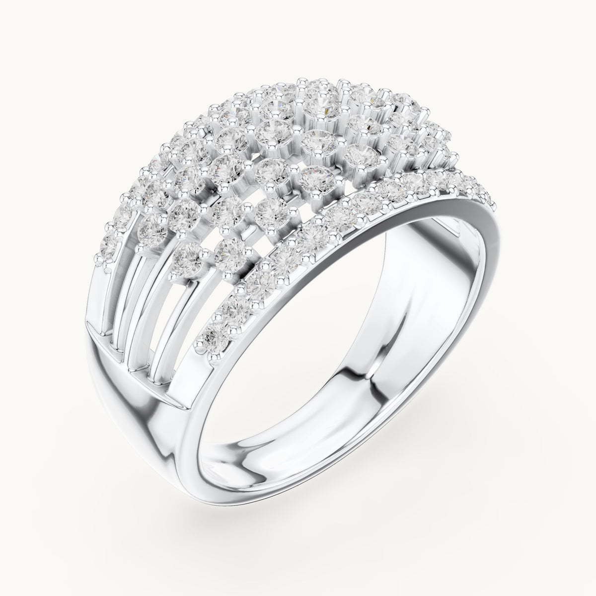 Round lab-grown diamond wide lattice pavé dome ring in white gold, 0.888 CT TW, view 2