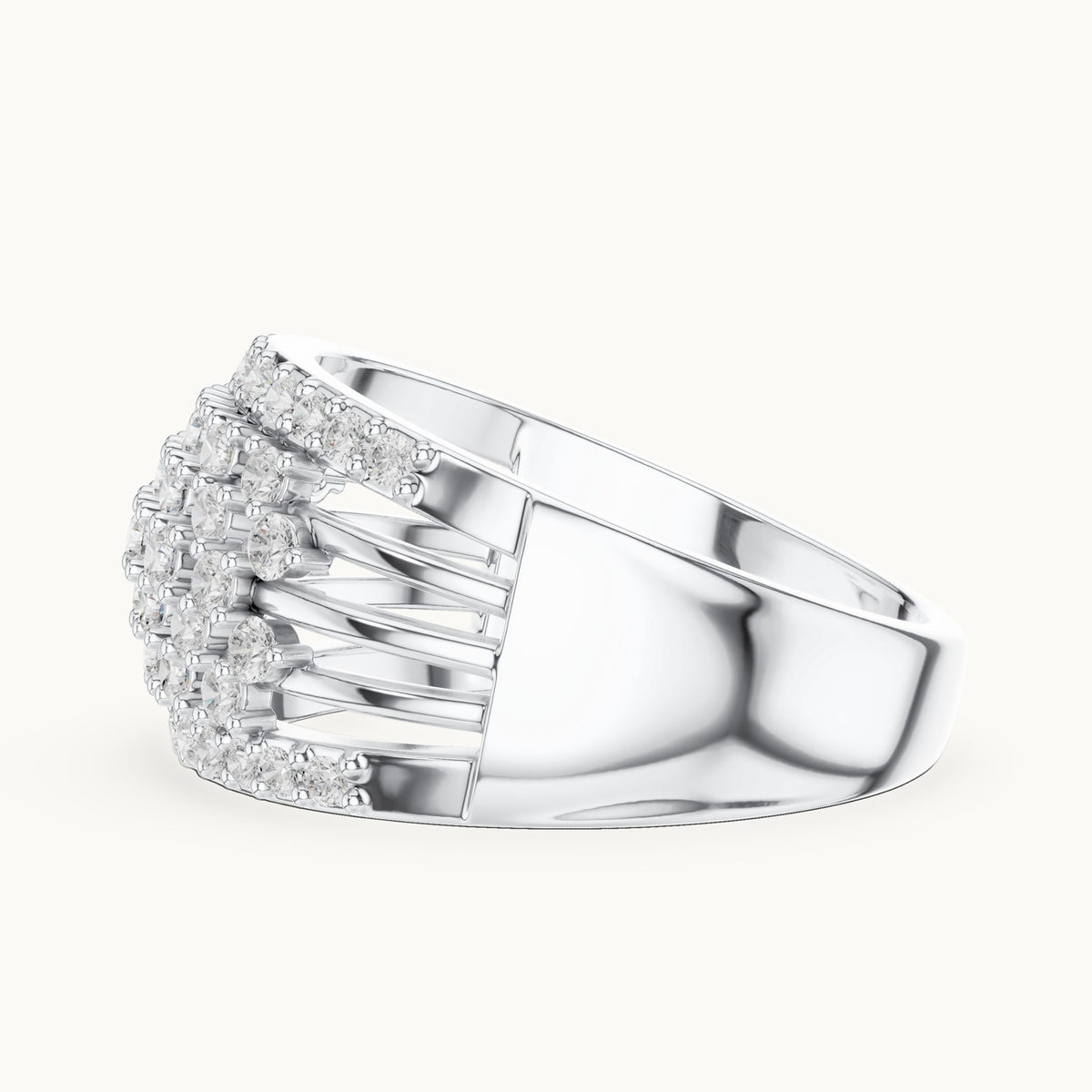 Round lab-grown diamond wide lattice pavé dome ring in white gold, 0.888 CT TW, view 3