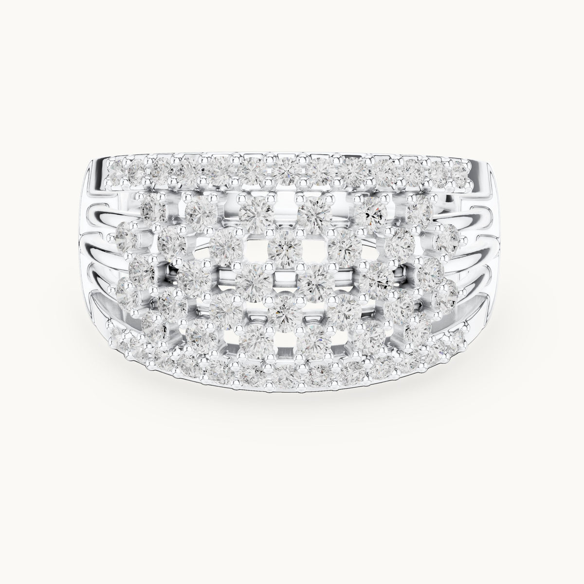 Round lab-grown diamond wide lattice pavé dome ring in white gold, 0.888 CT TW, view 4