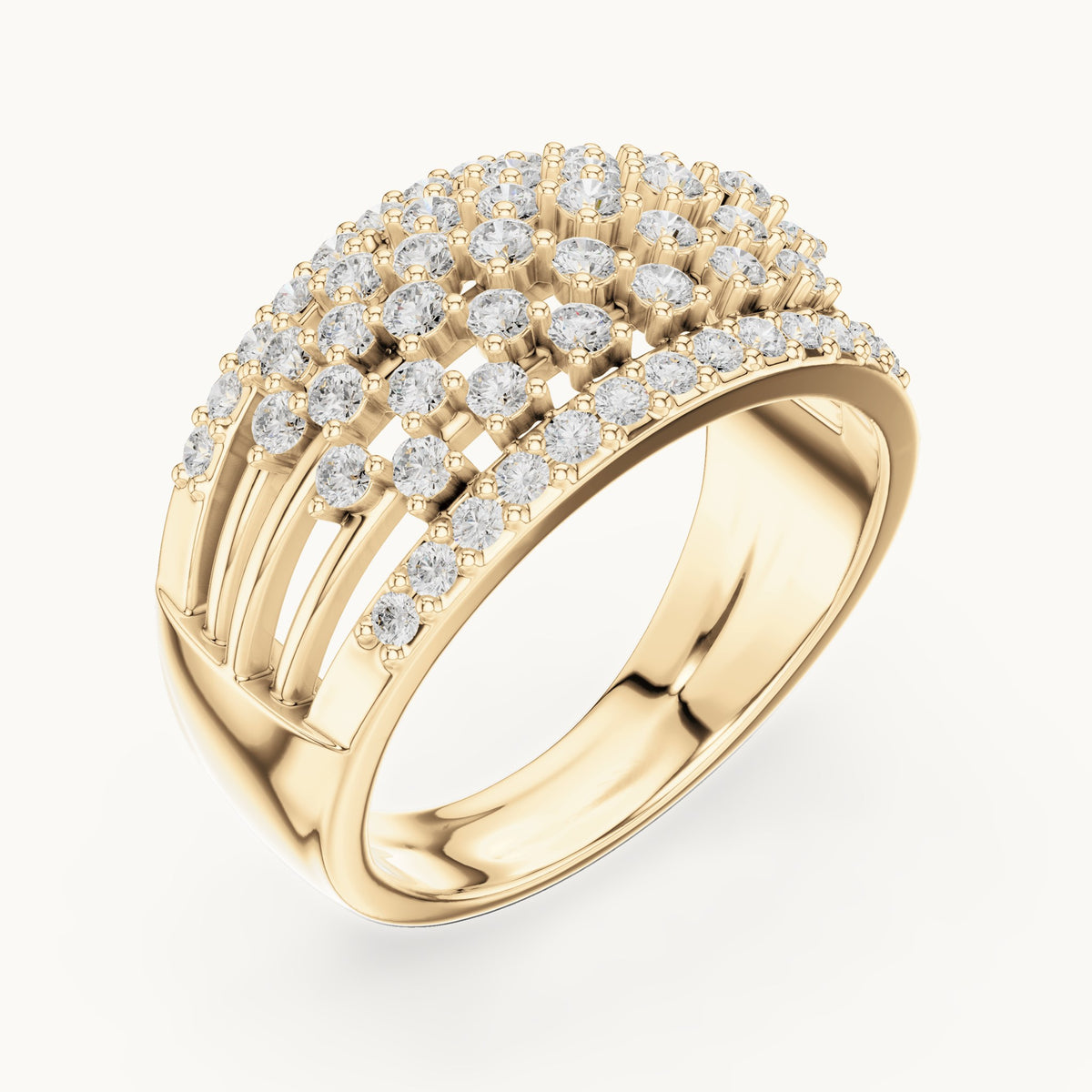 Round lab-grown diamond wide lattice pavé dome ring in yellow gold, 0.888 CT TW, view 2