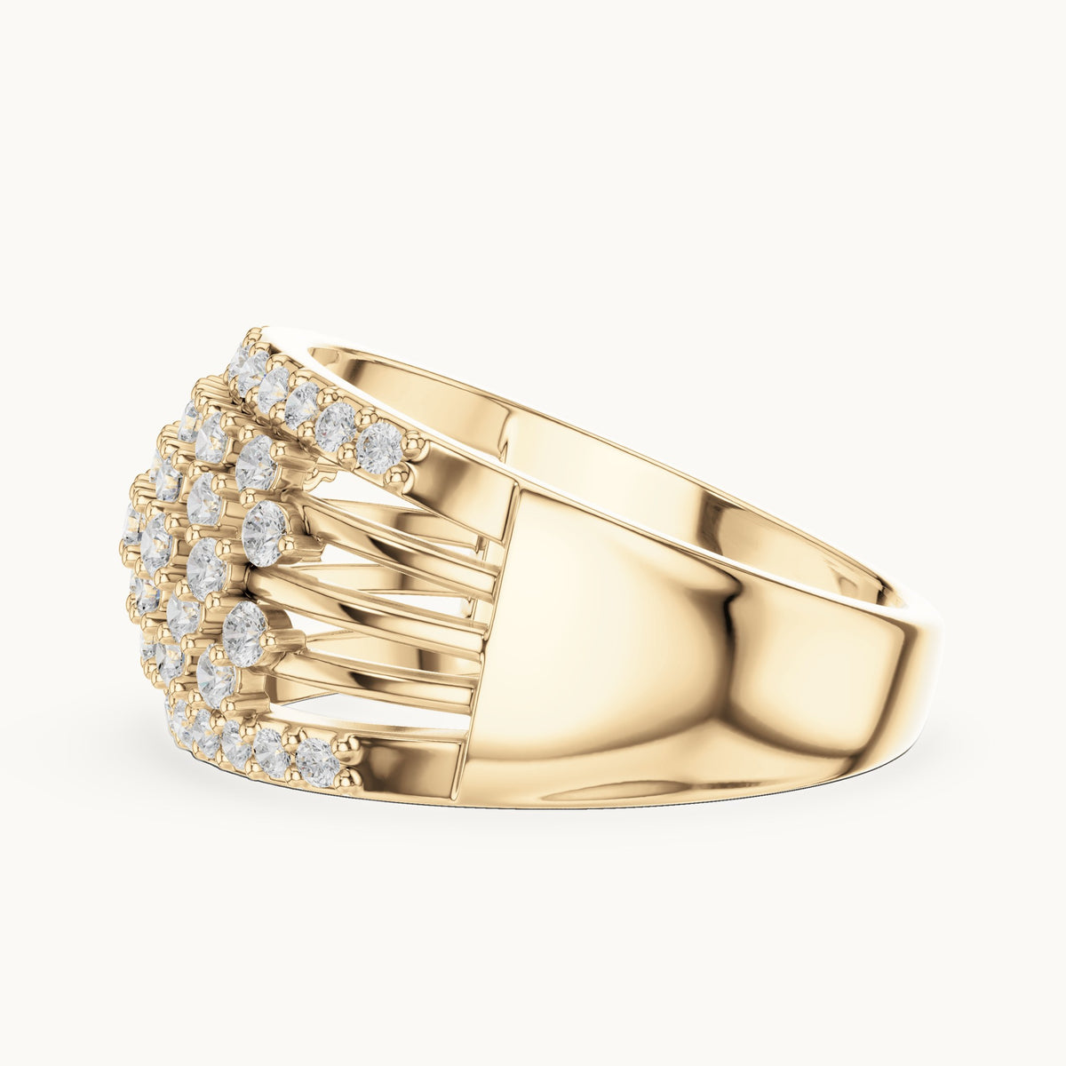 Round lab-grown diamond wide lattice pavé dome ring in yellow gold, 0.888 CT TW, view 3