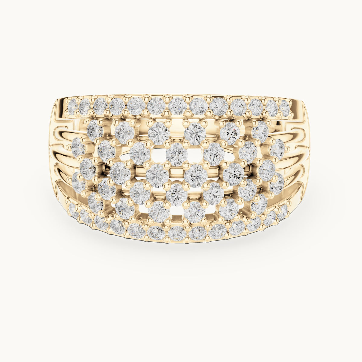 Round lab-grown diamond wide lattice pavé dome ring in yellow gold, 0.888 CT TW, view 4
