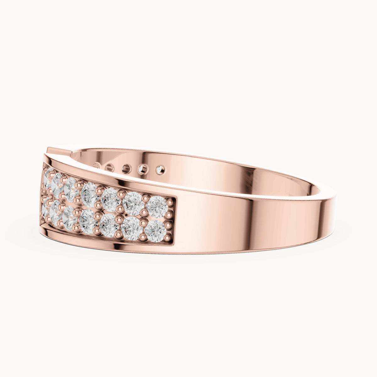 Round lab-grown diamond double row pavé v-notch ring in rose gold, 0.50 CT TW, view 3