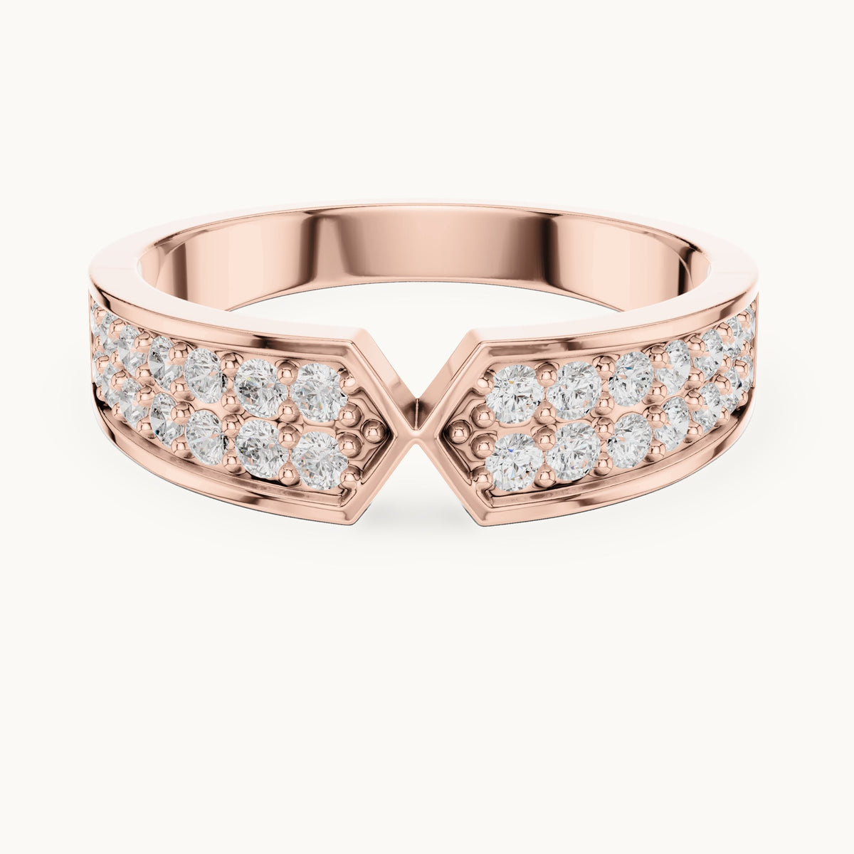 Round lab-grown diamond double row pavé v-notch ring in rose gold, 0.50 CT TW, view 4