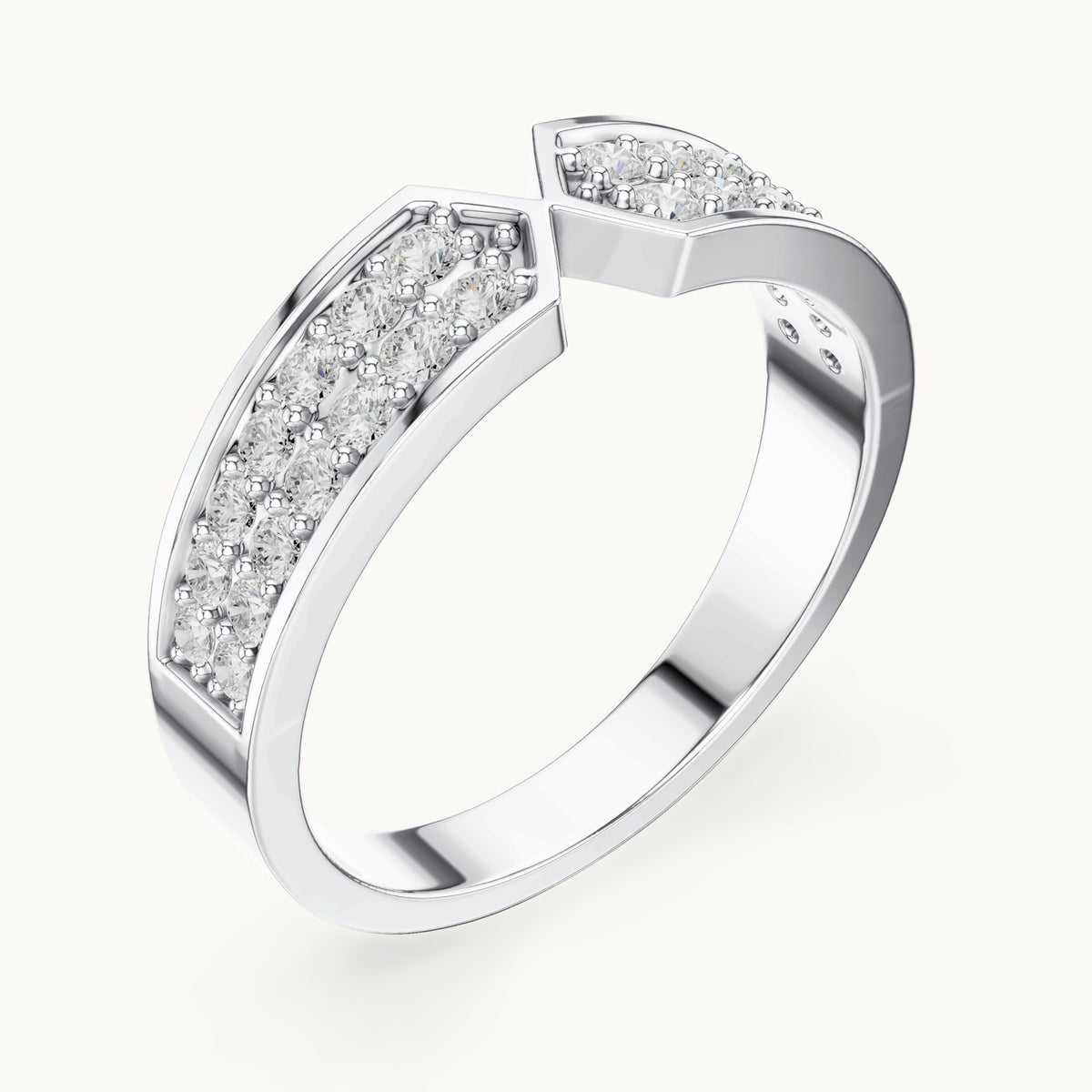 Round lab-grown diamond double row pavé v-notch ring in white gold, 0.50 CT TW, view 2