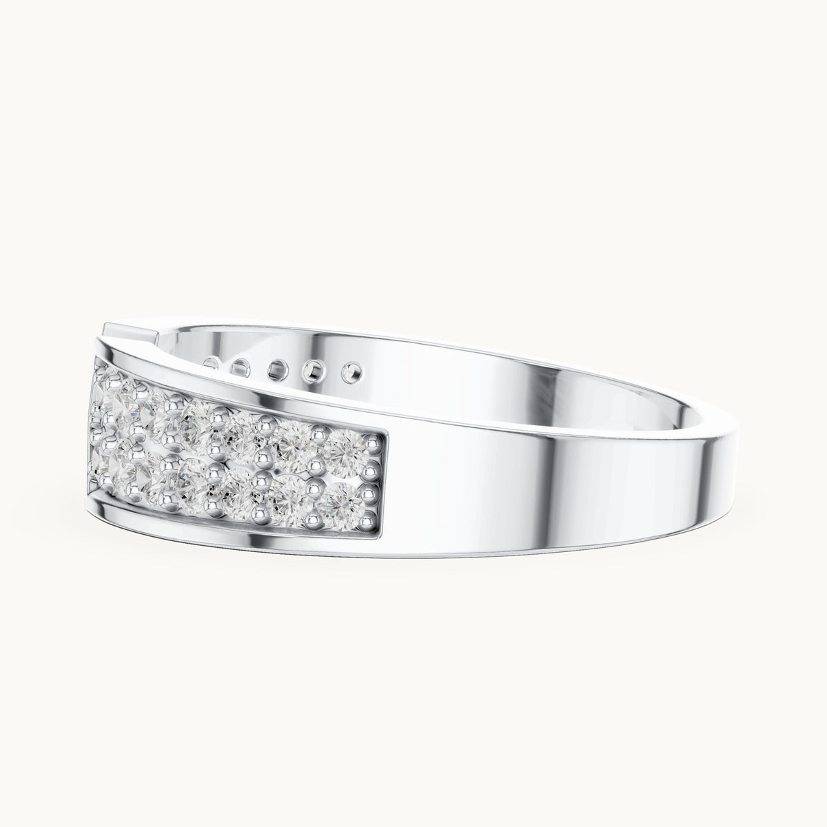 Round lab-grown diamond double row pavé v-notch ring in white gold, 0.50 CT TW, view 3