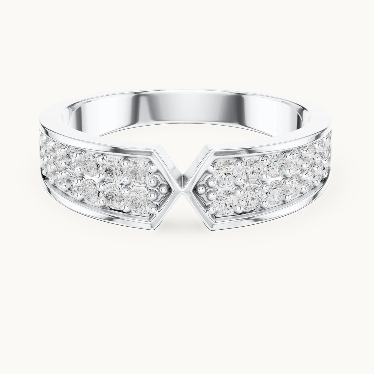 Round lab-grown diamond double row pavé v-notch ring in white gold, 0.50 CT TW, view 4