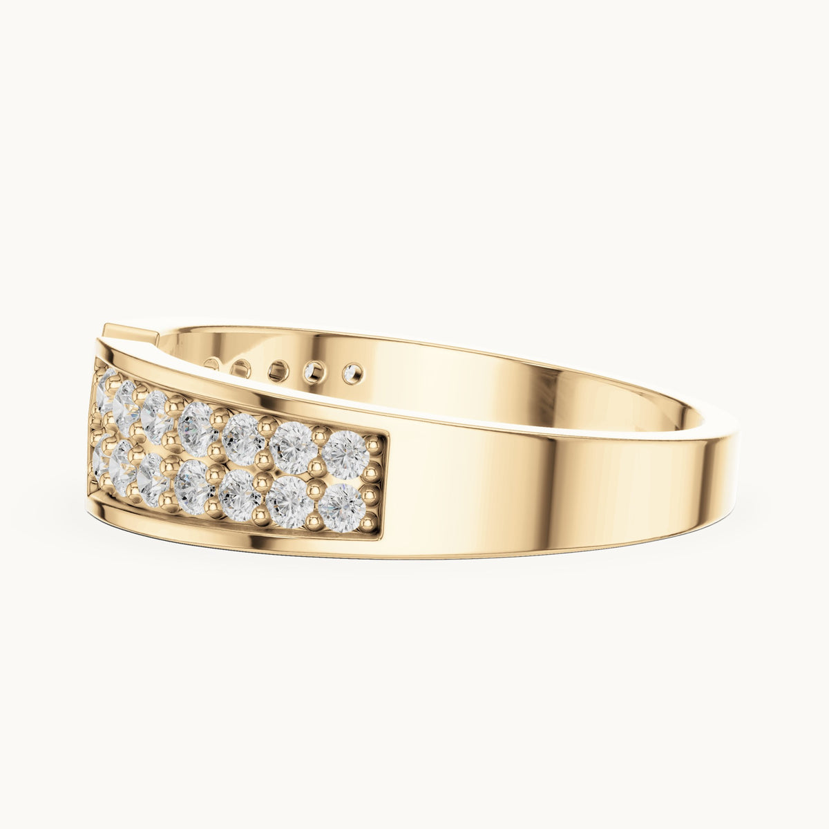 Round lab-grown diamond double row pavé v-notch ring in yellow gold, 0.50 CT TW, view 3