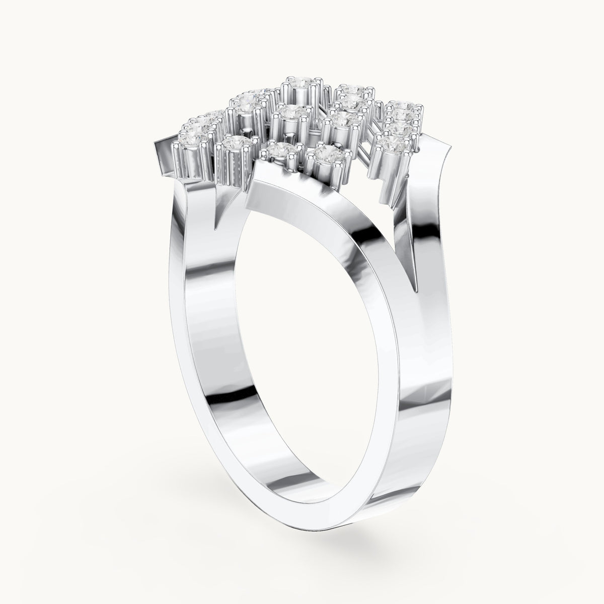 Round lab-grown diamond lattice cocktail ring in white gold, 0.414 CT TW, view 1