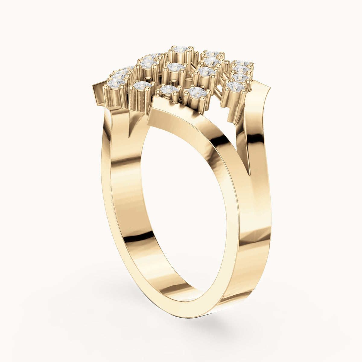 Round lab-grown diamond lattice cocktail ring in yellow gold, 0.414 CT TW, view 1