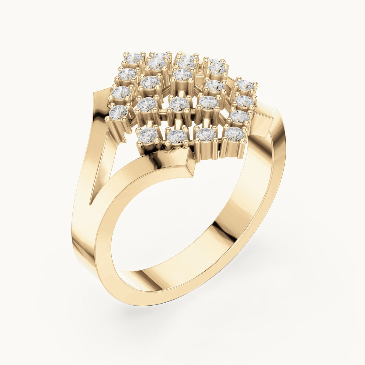 Round lab-grown diamond lattice cocktail ring in yellow gold, 0.414 CT TW, view 2