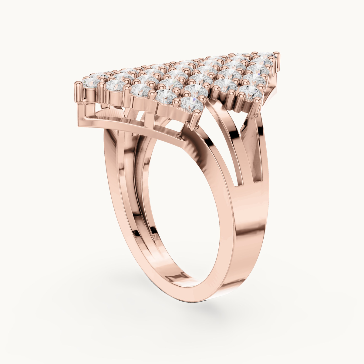 Round lab-grown diamond chevron pavé ring in 14K rose gold, 1.64 CT TW, view 1
