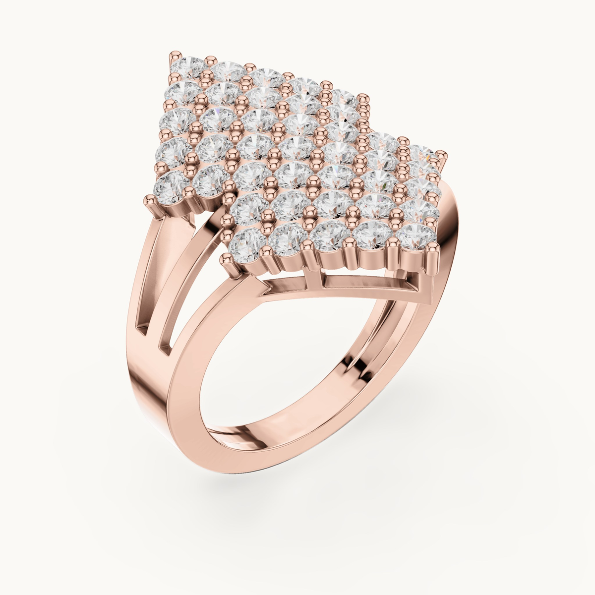 Round lab-grown diamond chevron pavé ring in 14K rose gold, 1.64 CT TW, view 2