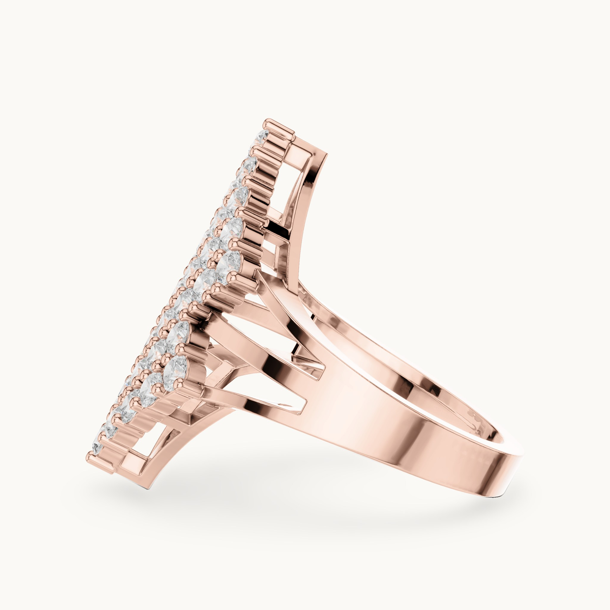 Round lab-grown diamond chevron pavé ring in 14K rose gold, 1.64 CT TW, view 3