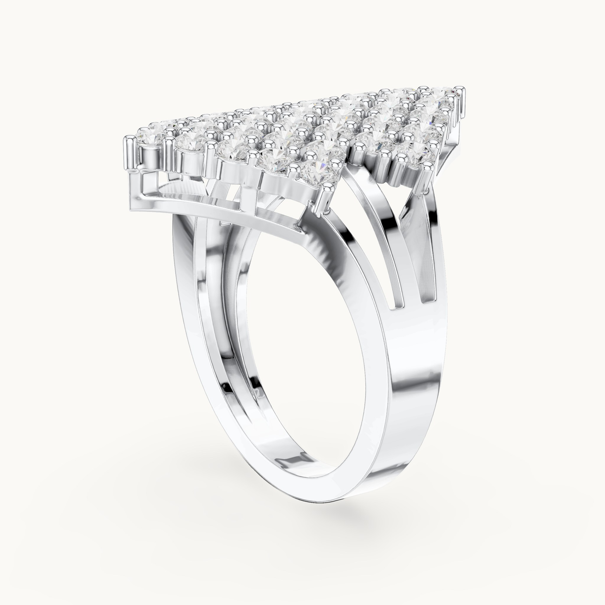 Round lab-grown diamond chevron pavé ring in 14K white gold, 1.64 CT TW, view 1