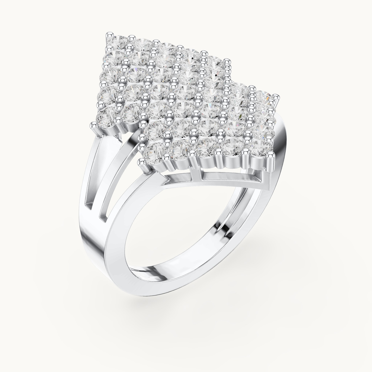 Round lab-grown diamond chevron pavé ring in 14K white gold, 1.64 CT TW, view 2