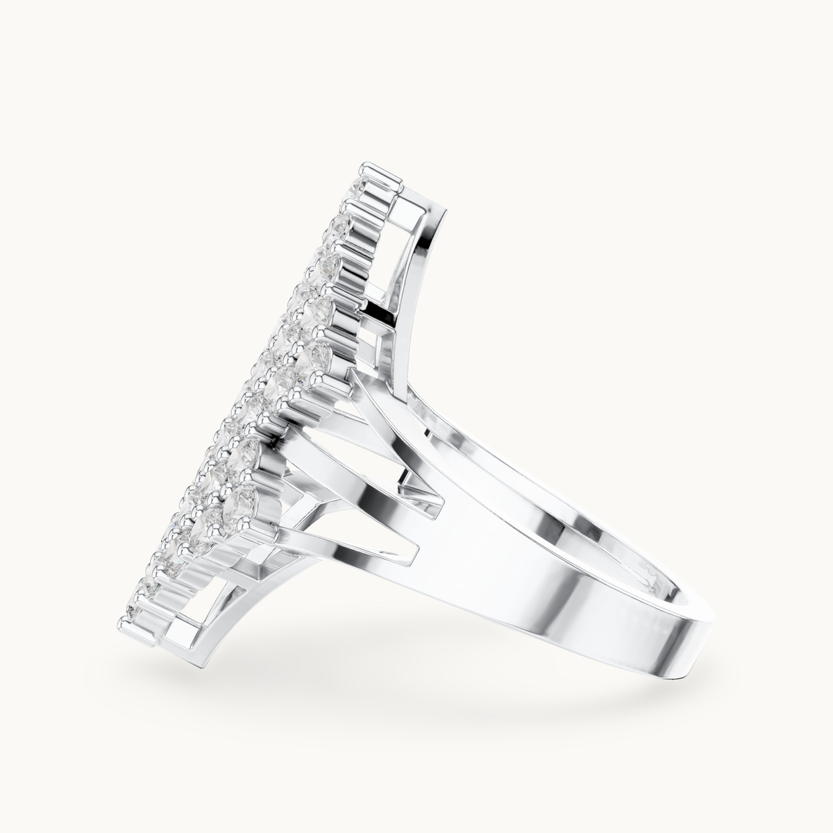 Round lab-grown diamond chevron pavé ring in 14K white gold, 1.64 CT TW, view 3