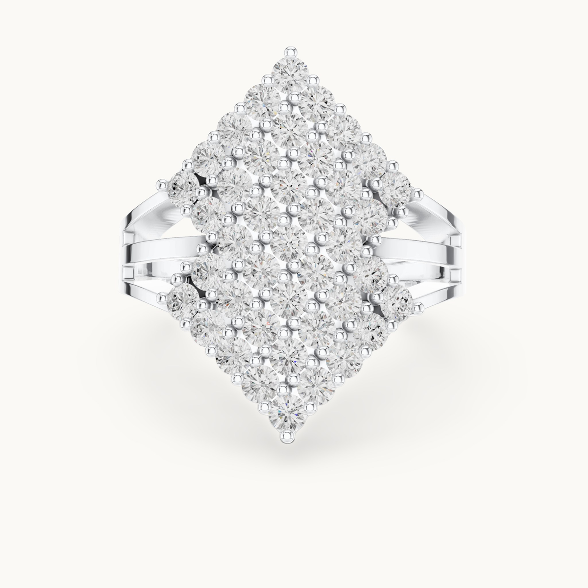Round lab-grown diamond chevron pavé ring in 14K white gold, 1.64 CT TW, view 4