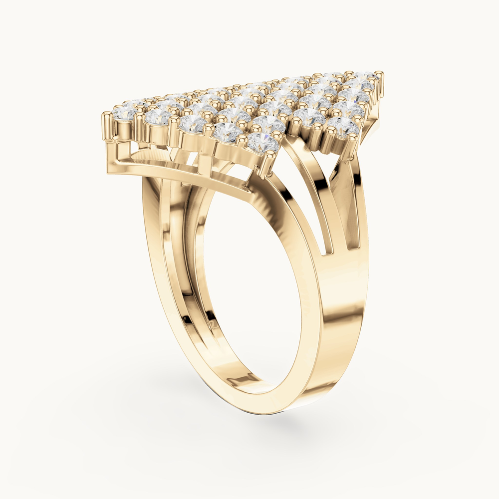 Round lab-grown diamond chevron pavé ring in 14K yellow gold, 1.64 CT TW, view 1
