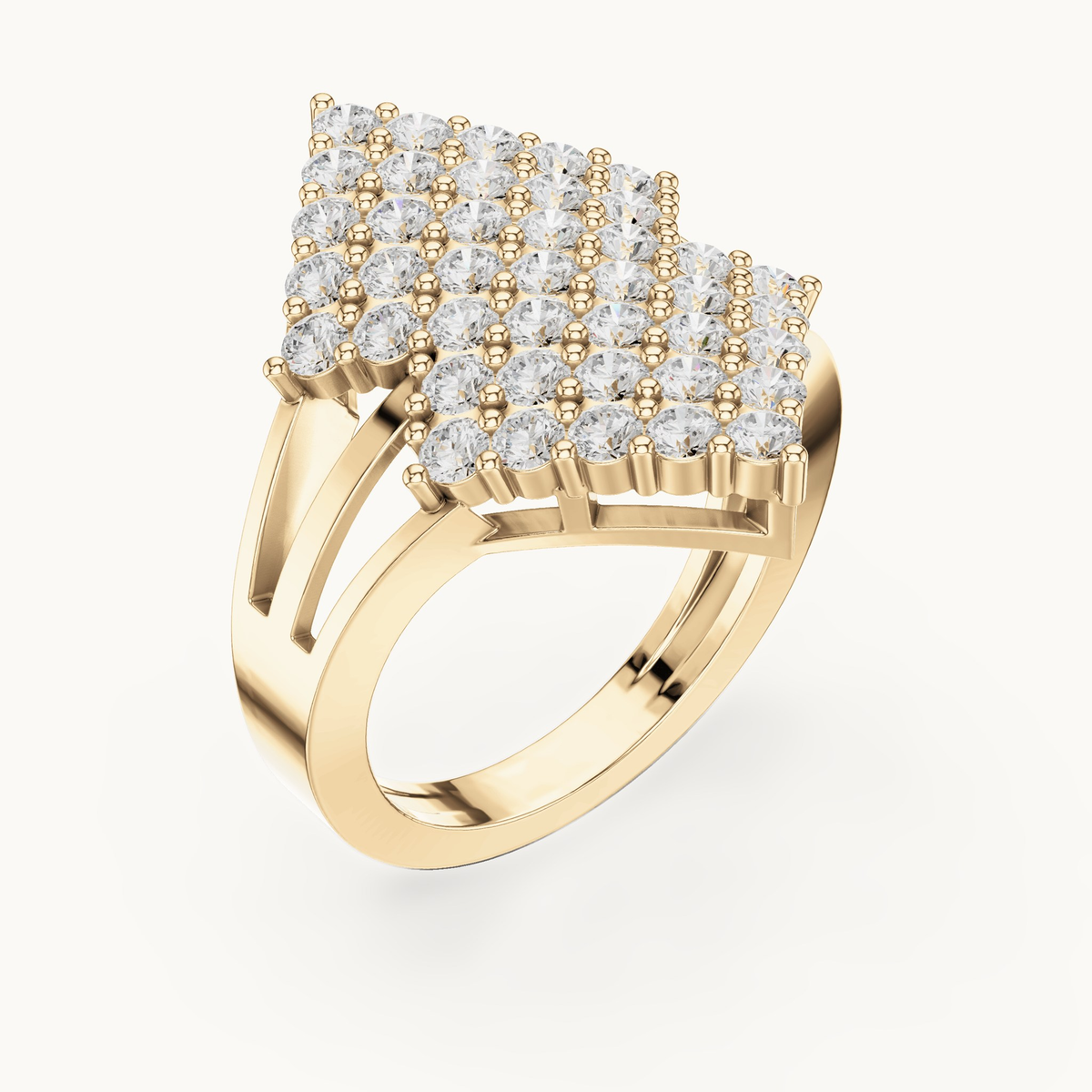 Round lab-grown diamond chevron pavé ring in 14K yellow gold, 1.64 CT TW, view 2